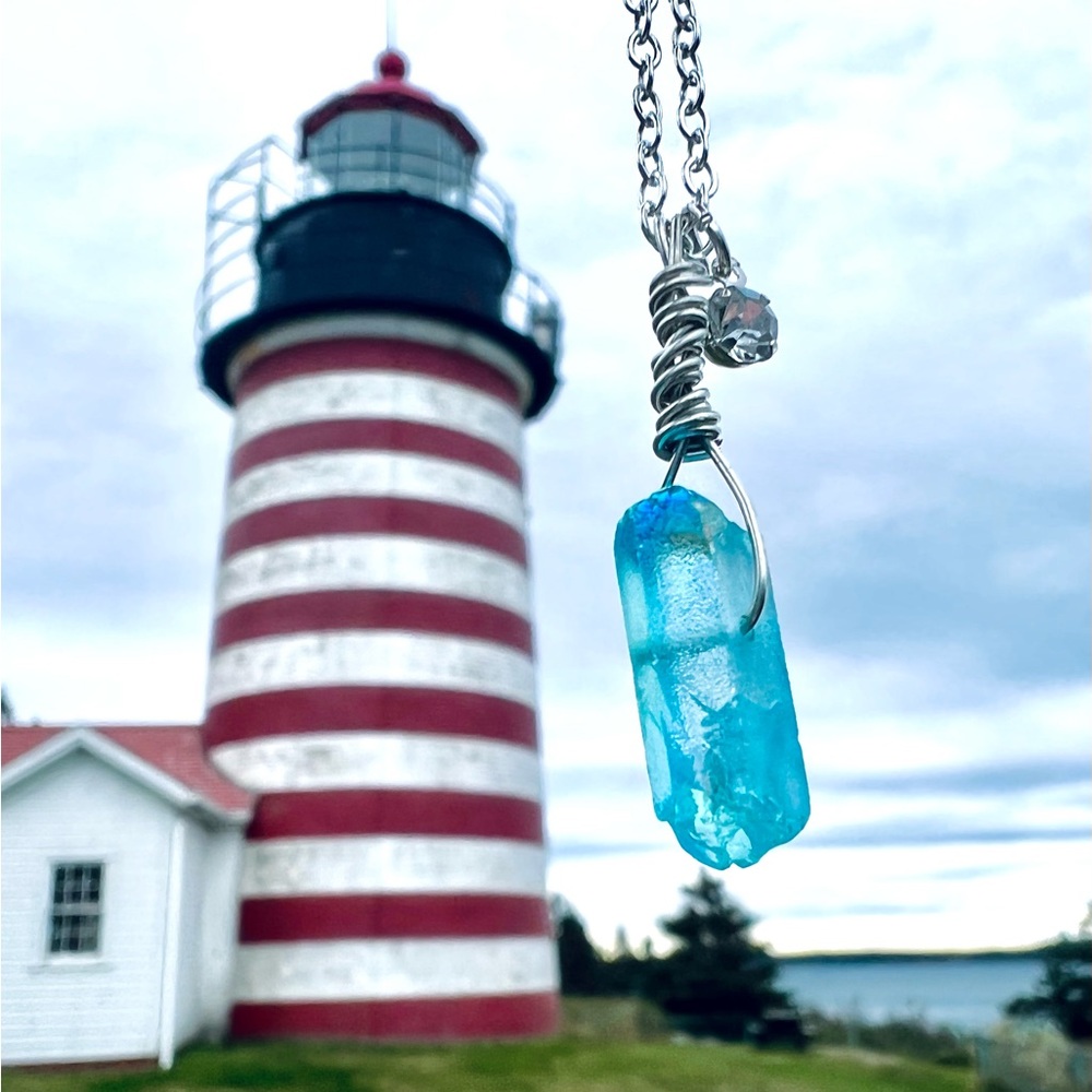 Blue Aura Quartz Rhinestone Crystal Necklace